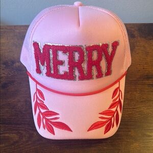Pink Cap with Red Embroidery